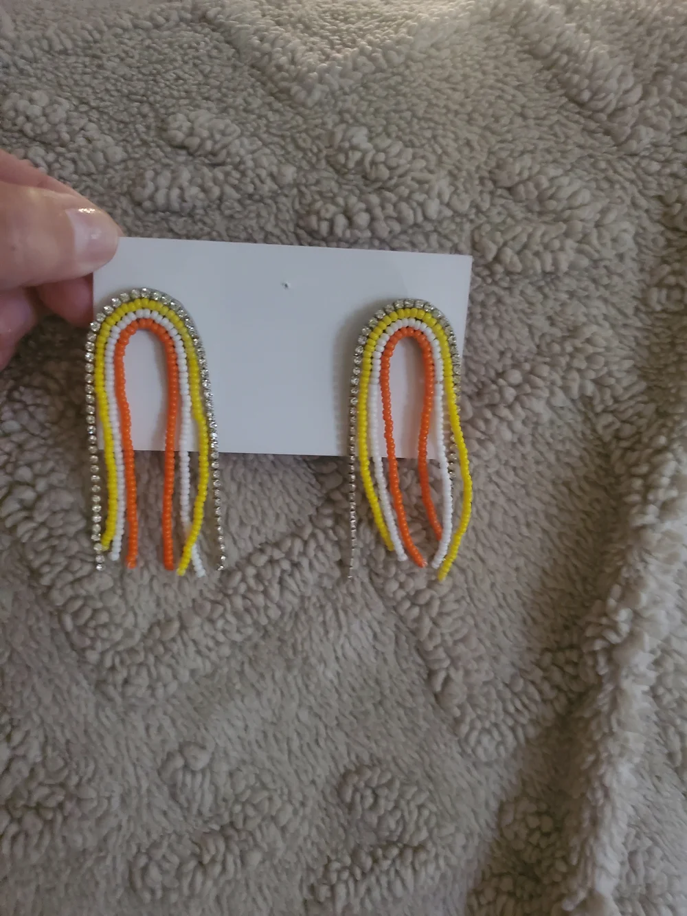 Beaded Fringe U-Shape Drop Earrings - Pink, Gold, Black, Multicolor